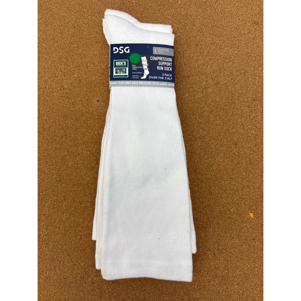DSG Compression Support Run Socks 2 Pairs Men's Large White Over-The-Calf